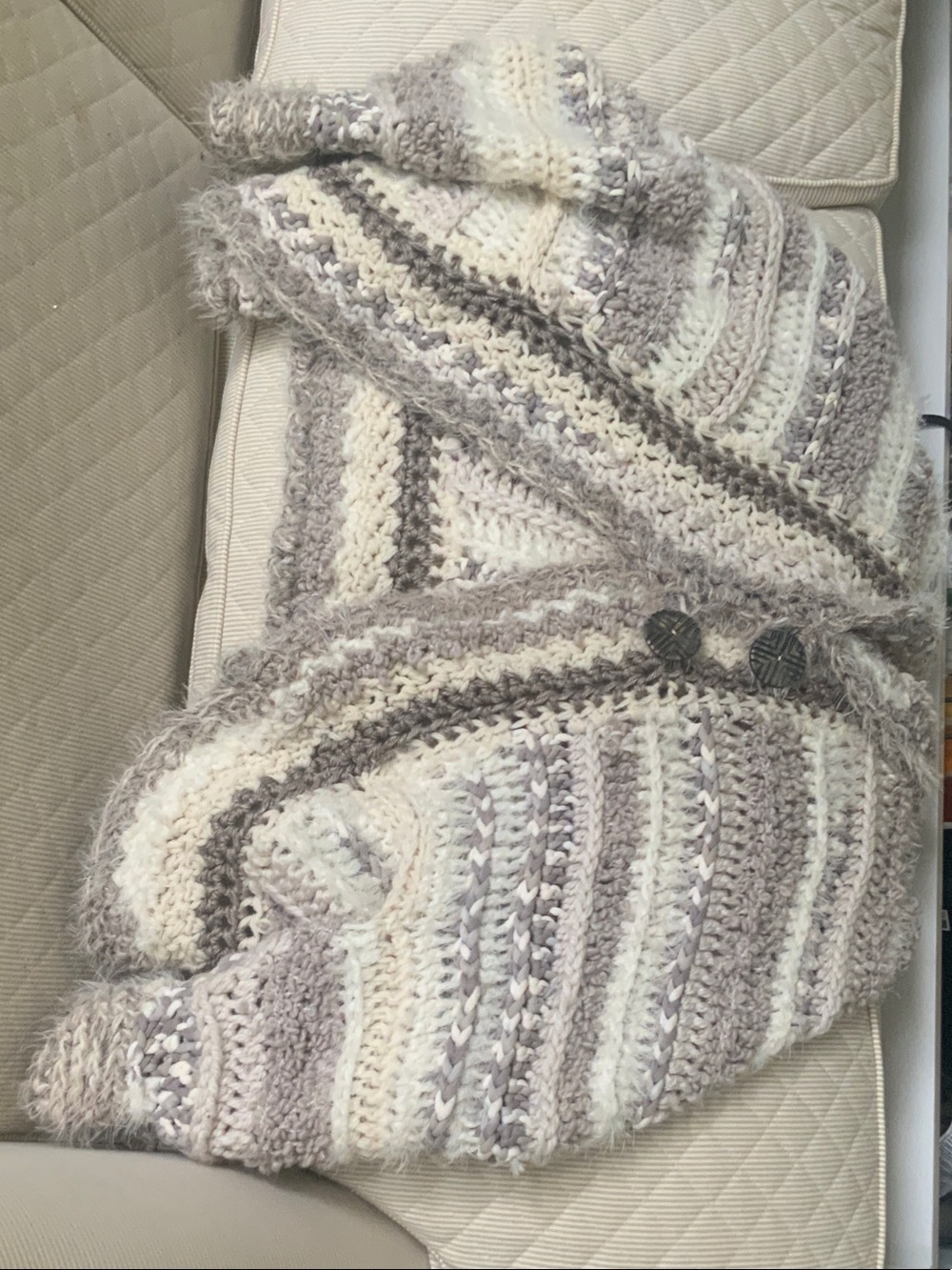 Striped Knit Button-Front Women's Cardigan - Cream & Light Gray